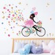 Sticker decorativ, Fata pe bicicleta cu fluturi, 90 cm, 1141STK-1