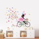 Sticker decorativ, Fata pe bicicleta cu fluturi, 90 cm, 1141STK-1