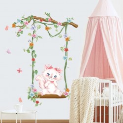 Sticker decorativ, Pisica pe leagan, 90 cm, 1143STK