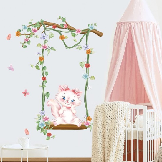 Sticker decorativ, Pisica pe leagan, 90 cm, 1143STK