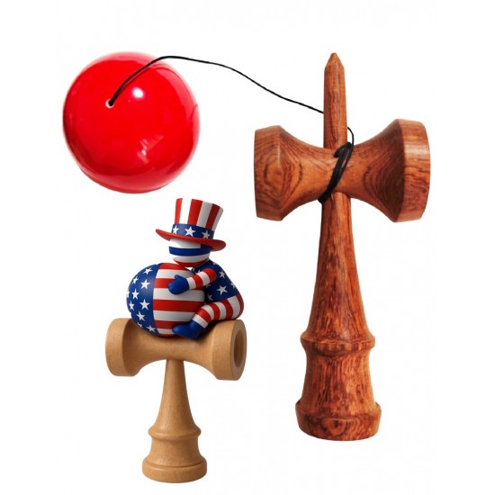 Kendama din lemn natural, Bila lemn + Sticker Waterproof USA pentru telefon, 148KD