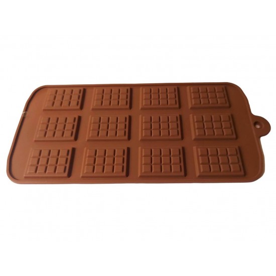 Forma silicon pentru ciocolata in patratele, 12 cavitati, Maro, 21 cm, 437COF