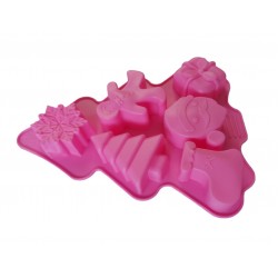 Forma silicon pentru prajituri, Tema Craciun, 6 cavitati, Roz, 23 cm, 475COF