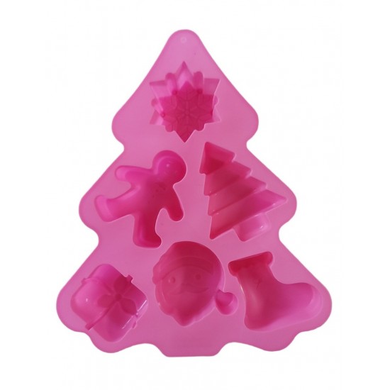 Forma silicon pentru prajituri, Tema Craciun, 6 cavitati, Roz, 23 cm, 475COF