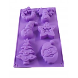 Forma silicon pentru prajituri, Tema Craciun, 6 cavitati, Mov, 27 cm, 480COF