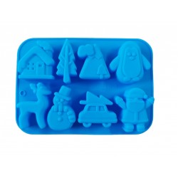 Forma silicon pentru prajituri, Tema Craciun, 8 cavitati, Albastru, 20 cm, 482COF
