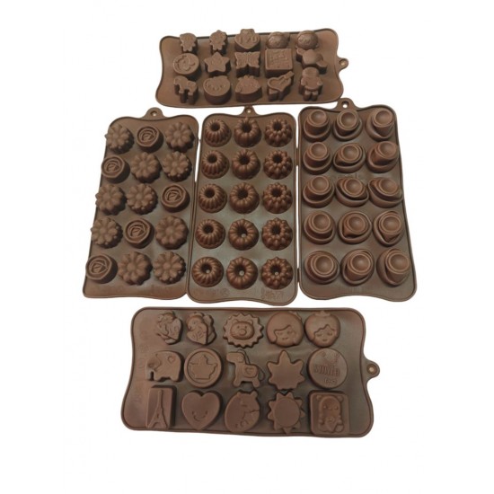 Set 5 forme din silicon pentru ciocolata, bomboane, jeleuri sau mini deserturi – modele diverse, 548COF-2