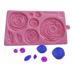 Matrita din silicon, trandafiri si frunze pentru fondant, ciocolata si pasta de zahar, 11 x 20 cm, 553COF