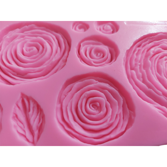 Matrita din silicon, trandafiri si frunze pentru fondant, ciocolata si pasta de zahar, 11 x 20 cm, 553COF