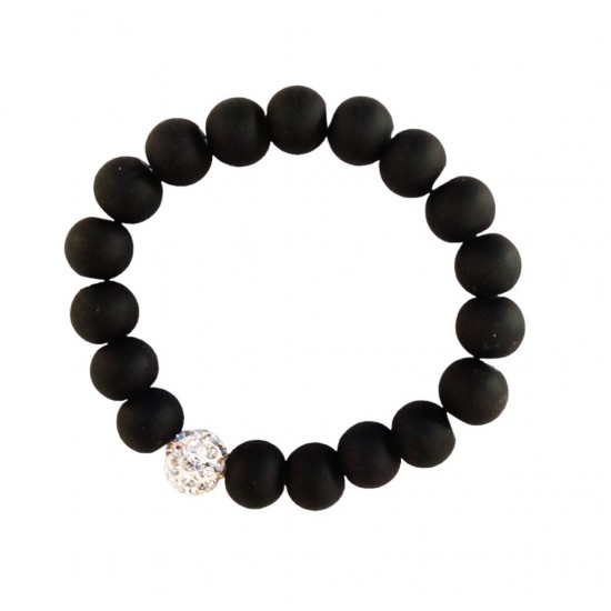 Bratara cu bile si charm, Negru, BR58 Bratara cu bile si charm, Negru, BR58