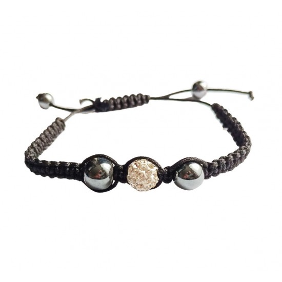 Bratara cu pietre Hematit si Charm,  Negru, BR62