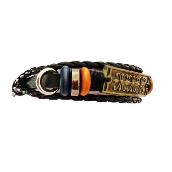 Bratara din piele ecologica, Model Vintage, Negru, BR31