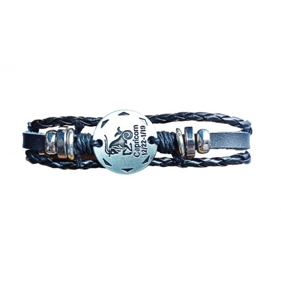 Bratara din piele ecologica, Zodiac Capricorn, Negru, BR46