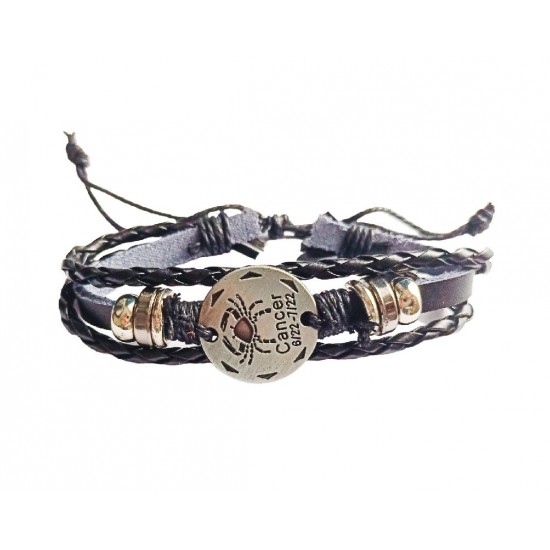 Bratara din piele ecologica, Zodiac Rac, Negru, BR49 Bratara din piele ecologica, Zodiac Rac, Negru, BR49