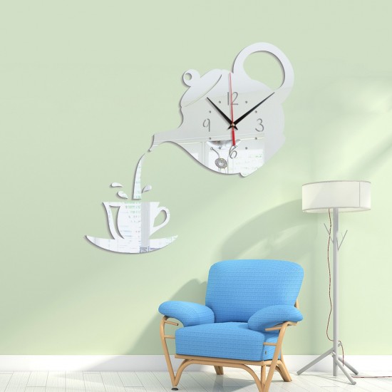 Ceas decorativ de perete, Ceainic, Oglinda acrilica, 40 cm, MC-033