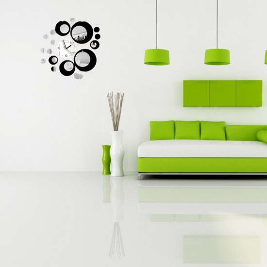 Ceas decorativ de perete, Cercuri, Oglinda acrilica, 50 cm, LK-30