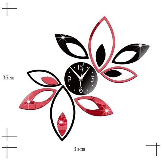 Ceas decorativ de perete, Flori, Oglinda acrilica, 36 cm, ZB077