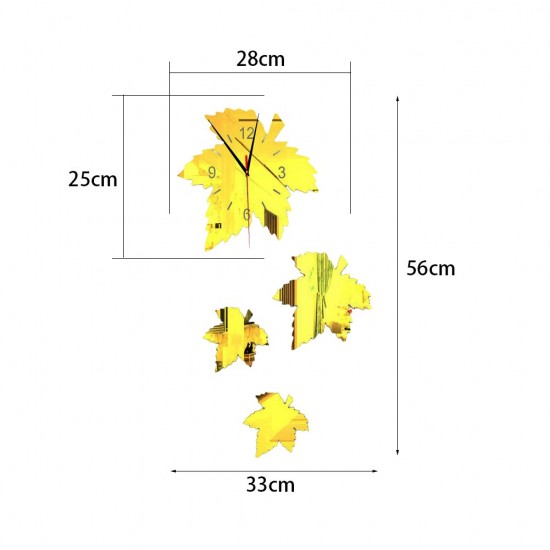 Ceas decorativ de perete, Frunze, Oglinda acrilica, 56 cm, MC-071