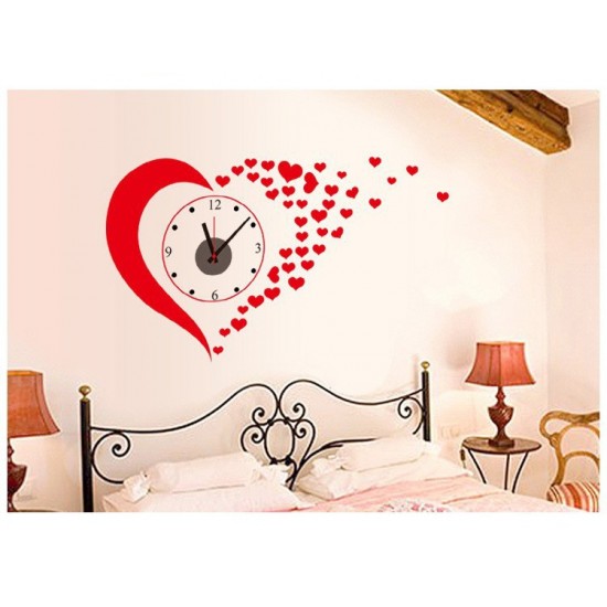 Ceas decorativ de perete, Inima, Ceas cu Autocolant, 50 cm, CD829