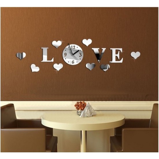 Ceas decorativ de perete, Love, Oglinda acrilica, 50 cm, LK-13