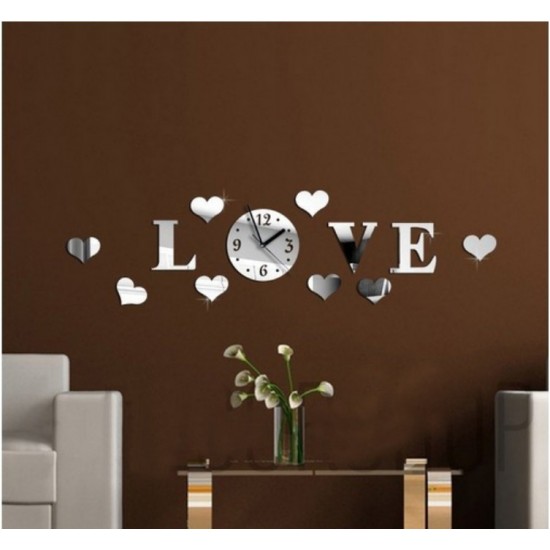 Ceas decorativ de perete, Love, Oglinda acrilica, 50 cm, LK-13