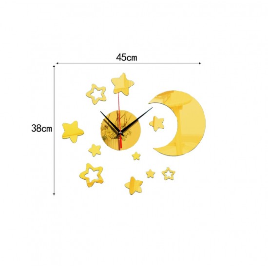 Ceas decorativ de perete, Luna, Stele, Oglinda acrilica, 45 cm, MC-080