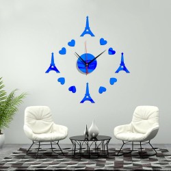 Ceas decorativ de perete, Turnul Eiffel, Oglinda acrilica, 40 cm, MC-077