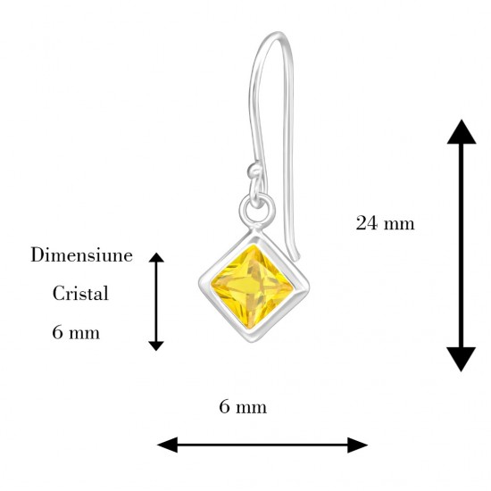Cercei argint, Inima, Cristale Yellow, A4S23942