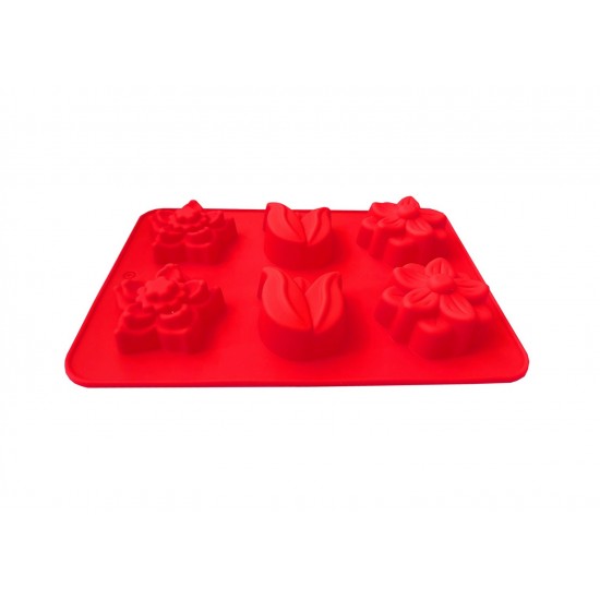 Forma din silicon pentru prajituri, 6 cavitati, Floral, 118COF
