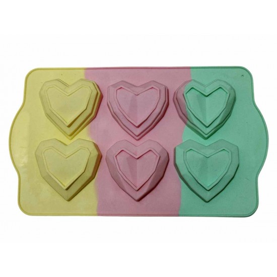 Forma din silicon pentru prajituri si tarte, model inima, termorezistenta, 6 cavitati, 531COF