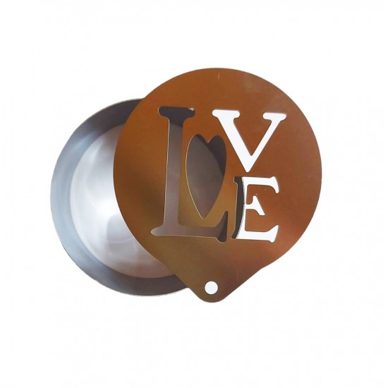 Forma pentru prajituri, Rotund cu sablon de ornat, Text Love, 7.5 cm, 415COF