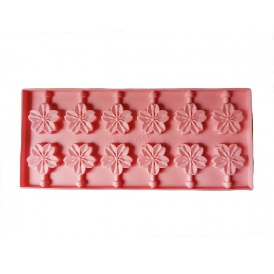 Forma silicon 12 cavitati, Flori, Acadele din ciocolata sau Acadele din zahar, Roz, 26 cm, 294COF