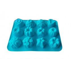 Forma silicon 12 cavitati, Pentru prajituri, Albastru, 32 cm, 229COF