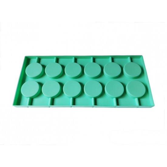 Forma silicon 12 cavitati, Rotund, Acadele din ciocolata sau Acadele din zahar, Verde, 27 cm, 293COF