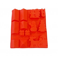 Forma silicon 13 cavitati, Tema Sarbatori de iarna, Pentru prajituri sau Bomboane, Rosu, 27 cm, 241COF