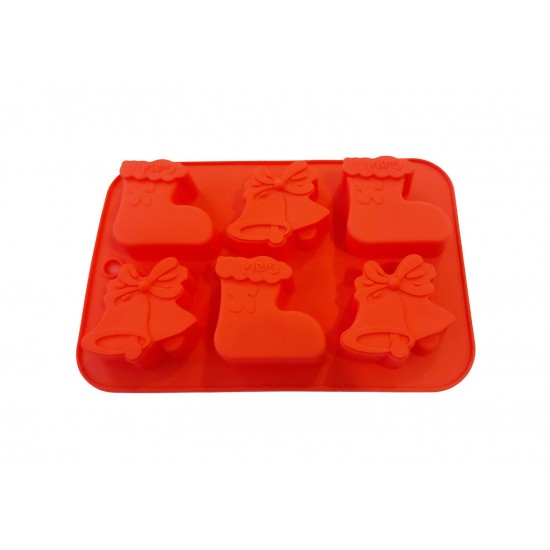Forma silicon 6 cavitati, Tema Sarbatori de iarna, Pentru prajituri sau Briose, Rosu, 26 cm, 238COF