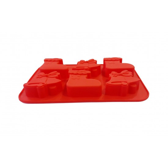 Forma silicon 6 cavitati, Tema Sarbatori de iarna, Pentru prajituri sau Briose, Rosu, 26 cm, 238COF