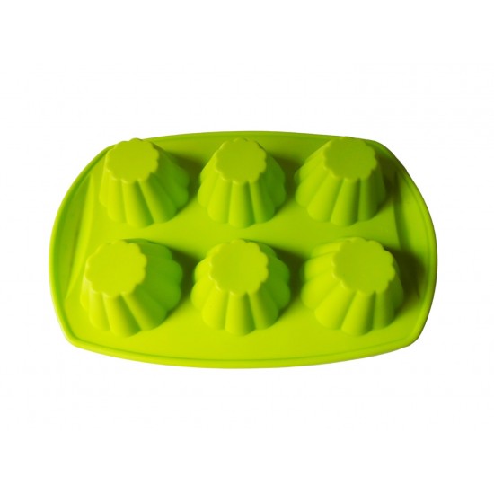 Forma silicon, Pentru prajituri, 6 cavitati, Verde, 29 cm, 344COF