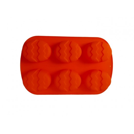 Forma silicon in forma de Ou, Pentru prajituri, Portocaliu, 6 cavitati, 26 cm, 337COF