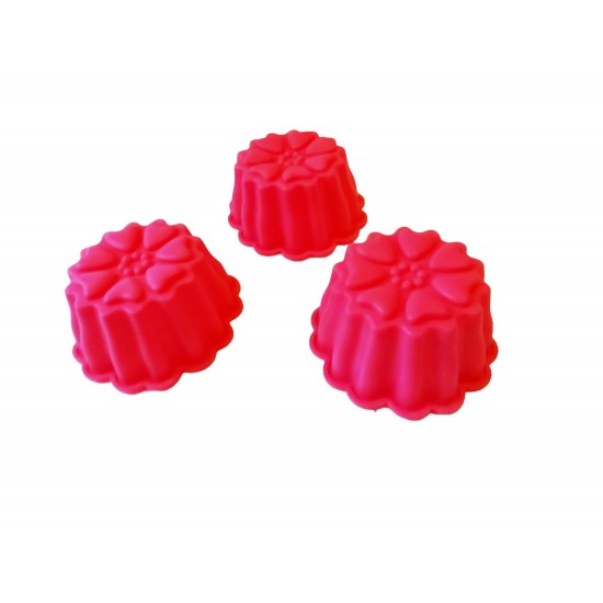 Forma silicon pentru briose, 3 cavitati, Rosu, 9 cm, 331COF
