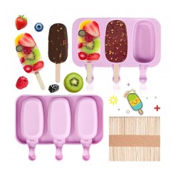 Forma silicon pentru inghetata, 3 cavitati cu capac din silicon, Mov, 19 cm, CooKstyle, 408COF