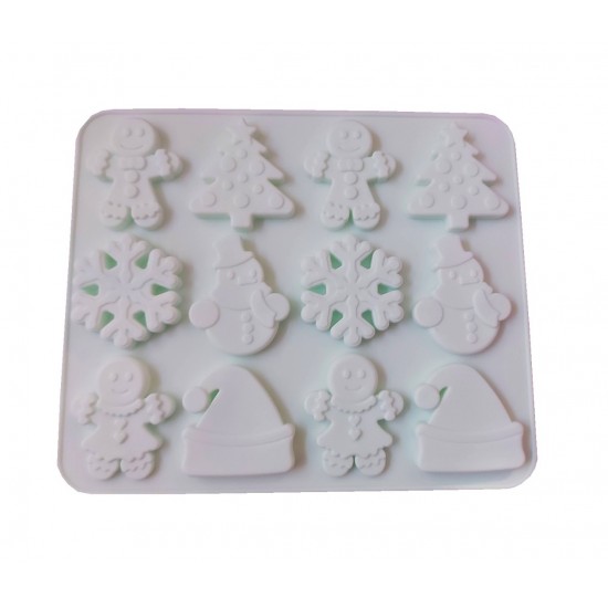 Forma silicon pentru prajituri, 12 cavitati, Sarbatori de iarna, 152COF