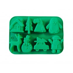 Forma silicon pentru prajituri, Tema Craciun, 8 cavitati, Verde, 20 cm, 481COF