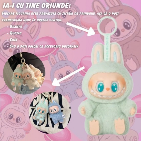 Jucarie de plus Labubu The Monsters – include un plus surpriza si 6 stickere Labubu waterproof pentru telefon, LA1