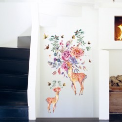 Sticker decorativ, Caprioare, Flori, 95 cm, 788STK