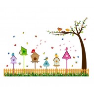 Sticker decorativ, Colivii cu pasari si fluturi, 85 cm, 752STK