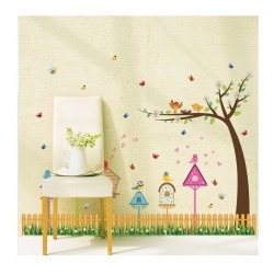 Sticker decorativ, Colivii cu pasari si fluturi, 85 cm, 752STK