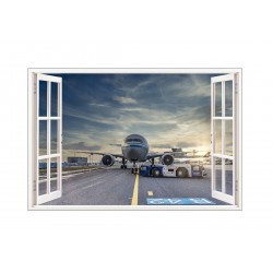 Sticker decorativ, Fereastra 3D, Avion, 85 cm, 646STK