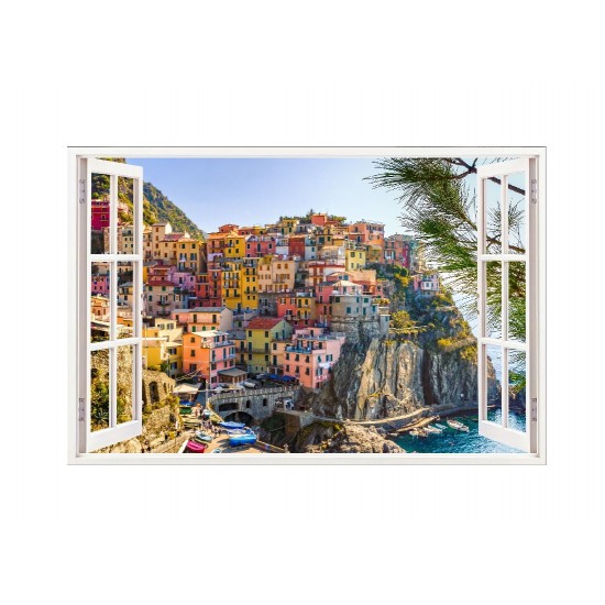 Sticker decorativ, Fereastra 3D, Cinque Terre, 85 cm, 673STK