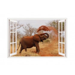 Sticker decorativ, Fereastra 3D, Elefant, 85 cm, 614STK